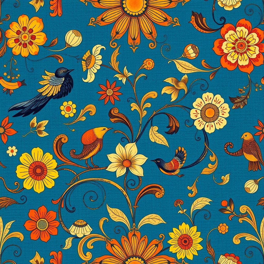 Vibrant Victorian-Inspired Blue Wallpaper with Swirling Patt...