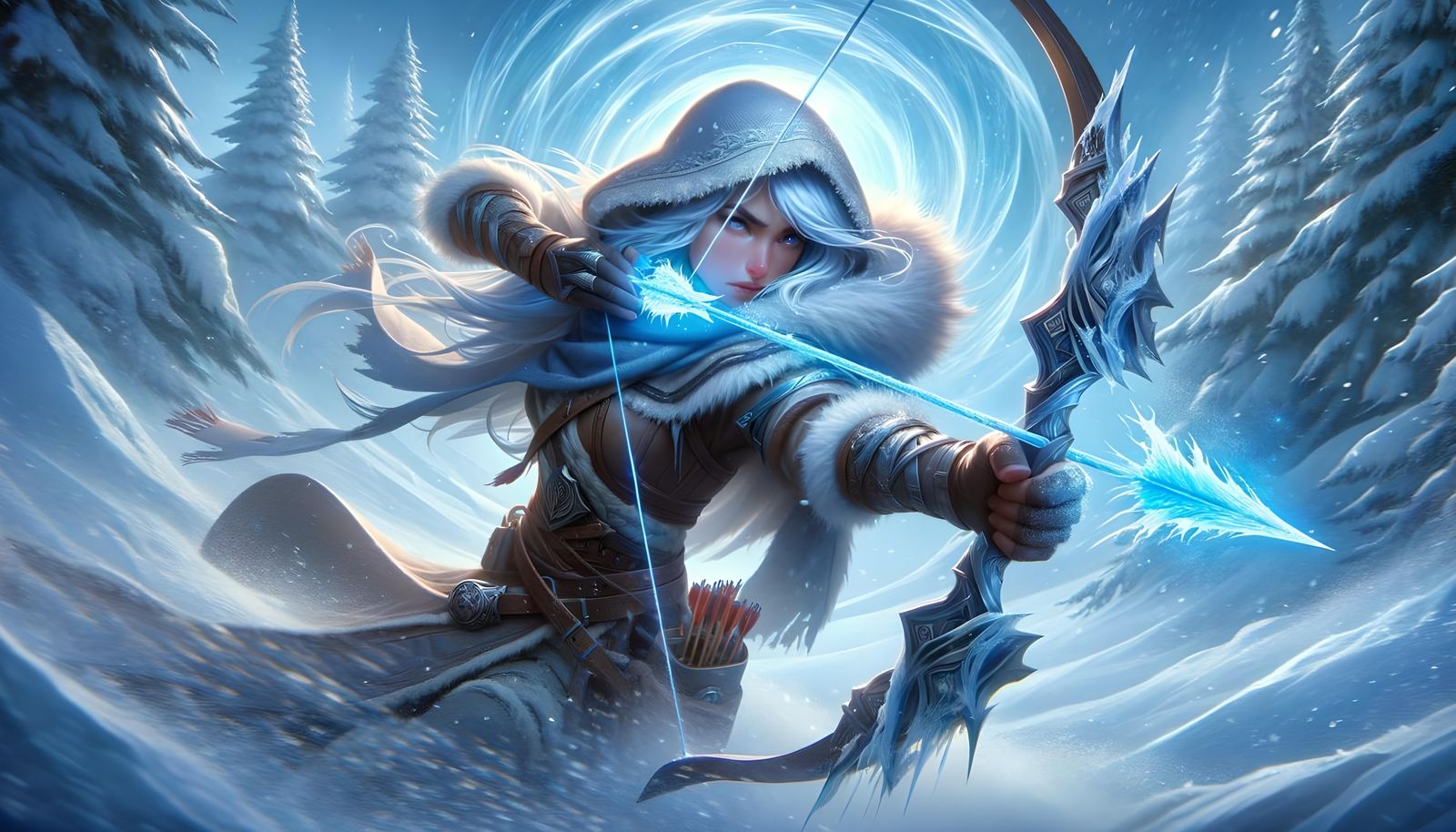 Icy Archer Readying Arrow in Frozen Landscape