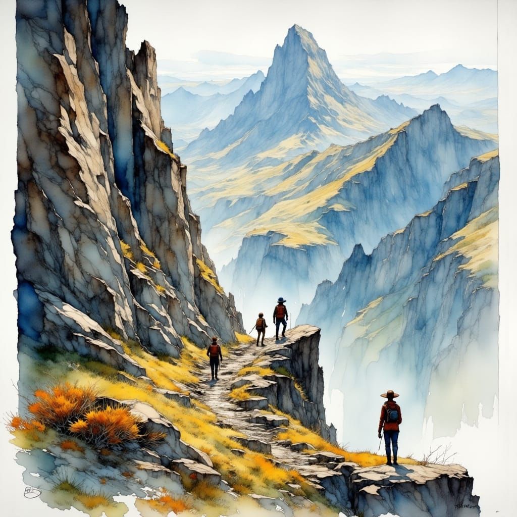 <lora:Flux - Painterly:1.0> Adventurers and explorers traver...