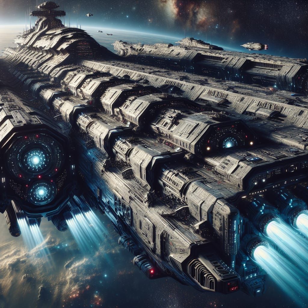Gigantic Capital Spaceship Armed for Battle