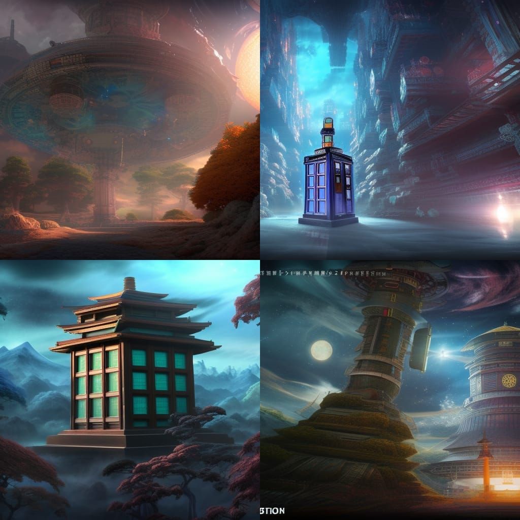 Japanese TARDIS Matte Painting in Detailed Color