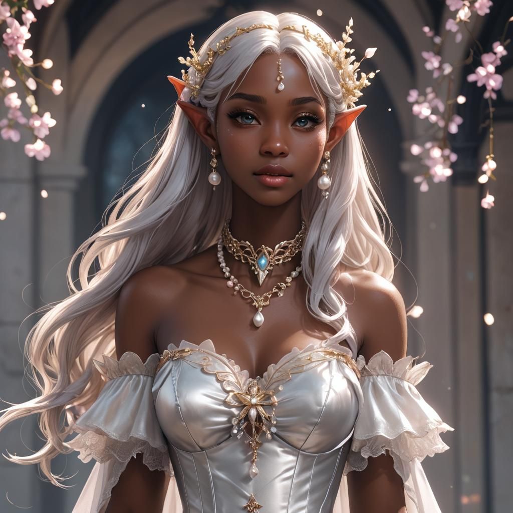 Beautiful Elf with Pearl Necklace in Anime Style