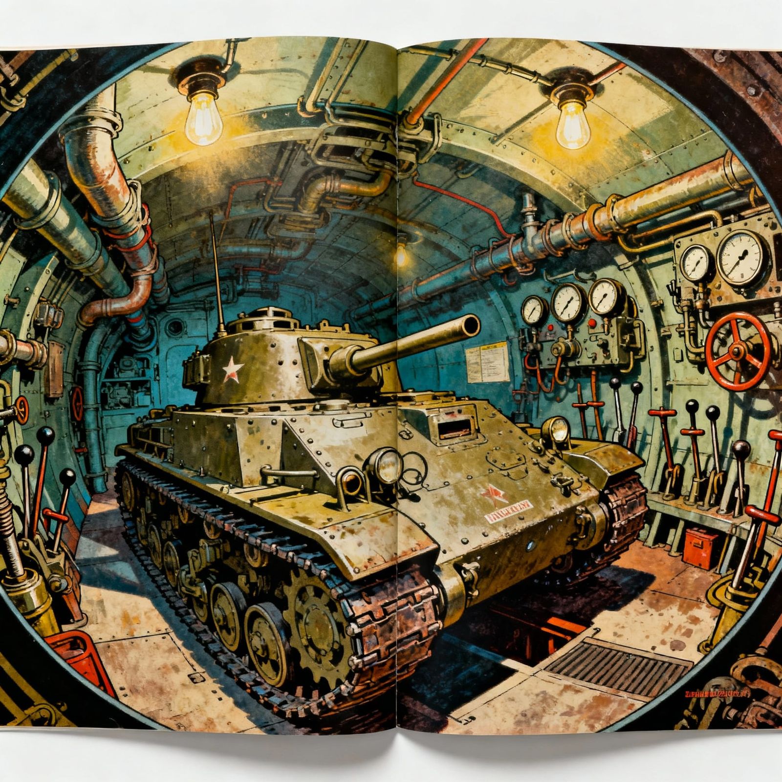 Dieselpunk Tank Interior in 1950s Magazine Ad