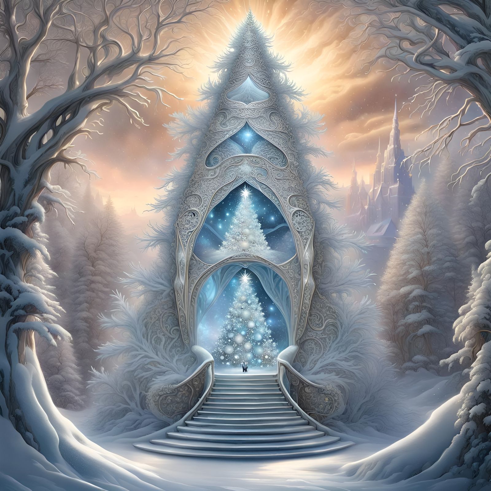 Diamond Christmas Tree in Fantasy Landscape