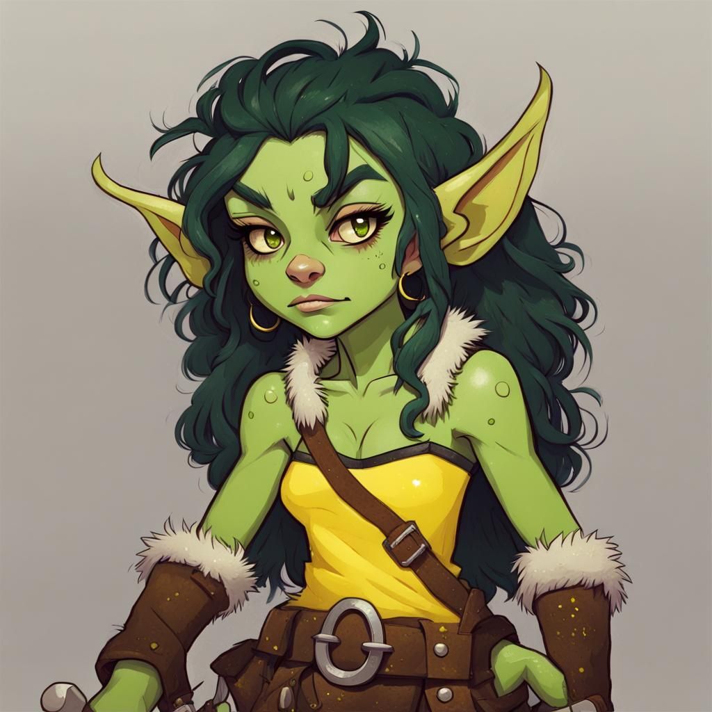 Cute 2D Cartoon Goblin Girl in Anime Style