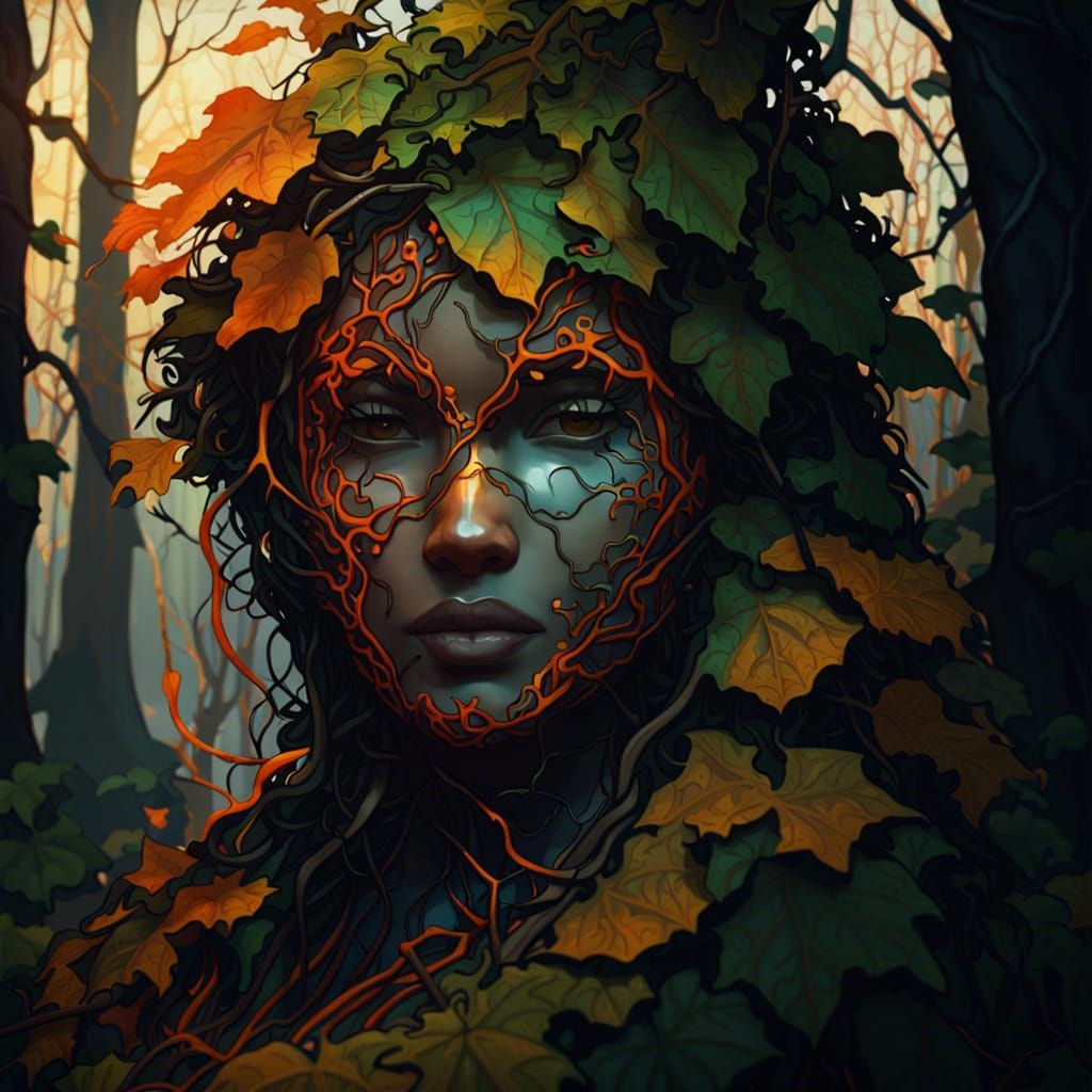 Face outline of vines in a forest