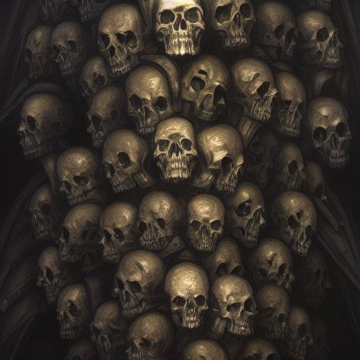 Ominous Skulls Stacked in Crypt, Hyperdetailed Concept Art
