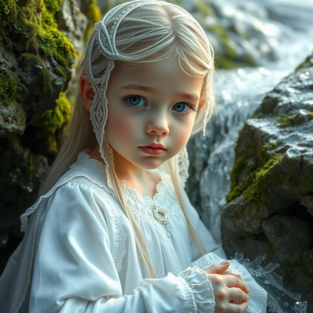Ethereal Avatar Child in Crystal Waterfall