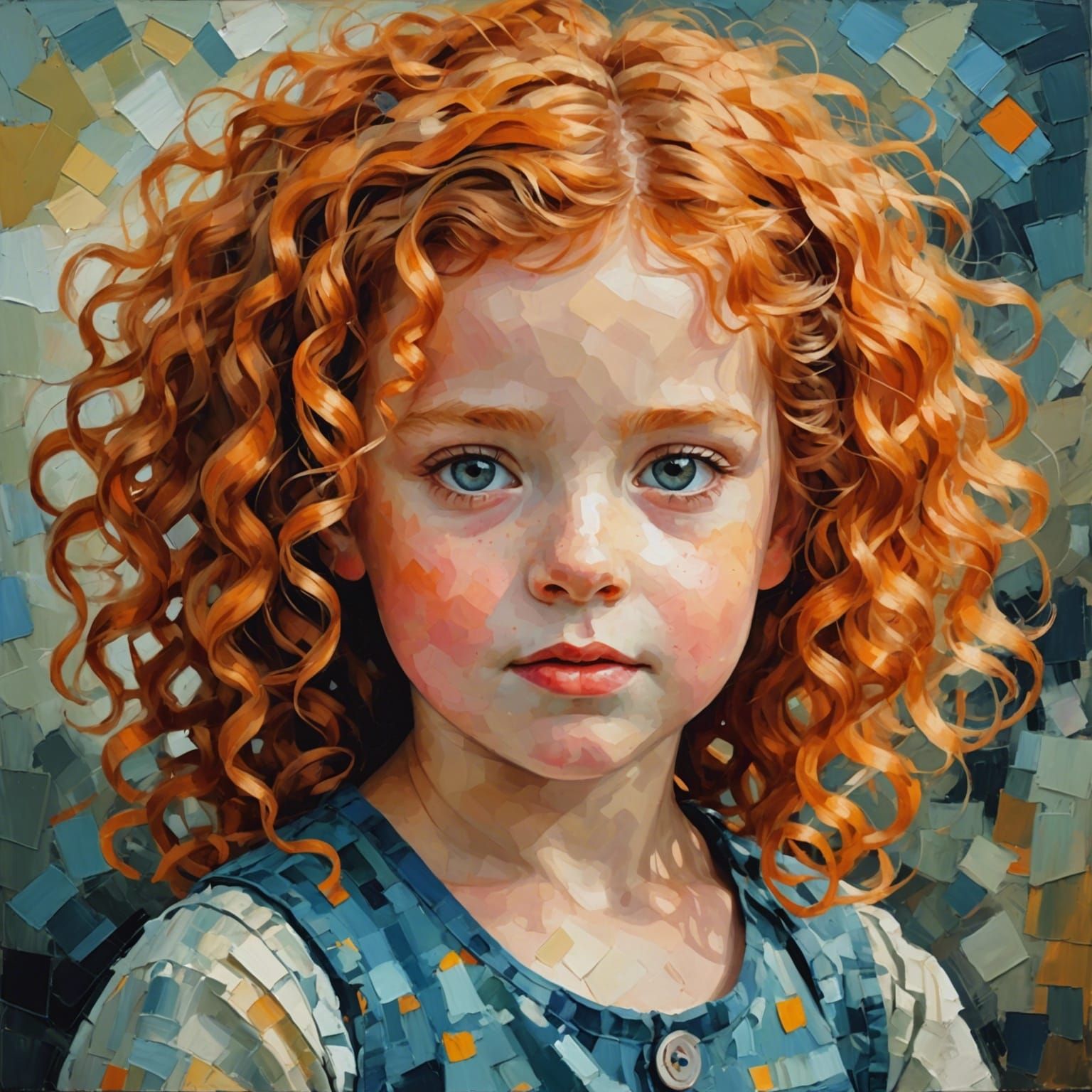 Vintage Portrait of Girl in Abstract Impressionist Style