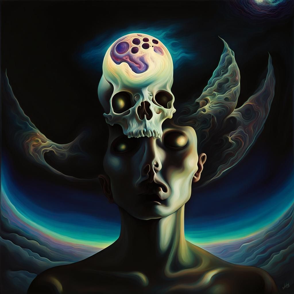 Surreal Skull with Aurora Borealis Colors