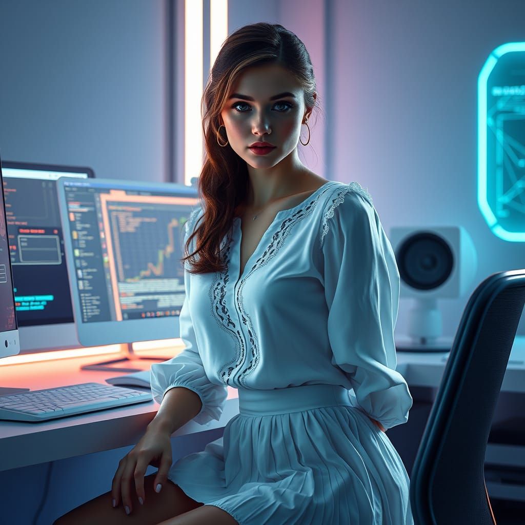 Ethereal Cyberpunk Siren in Soft Luminescence