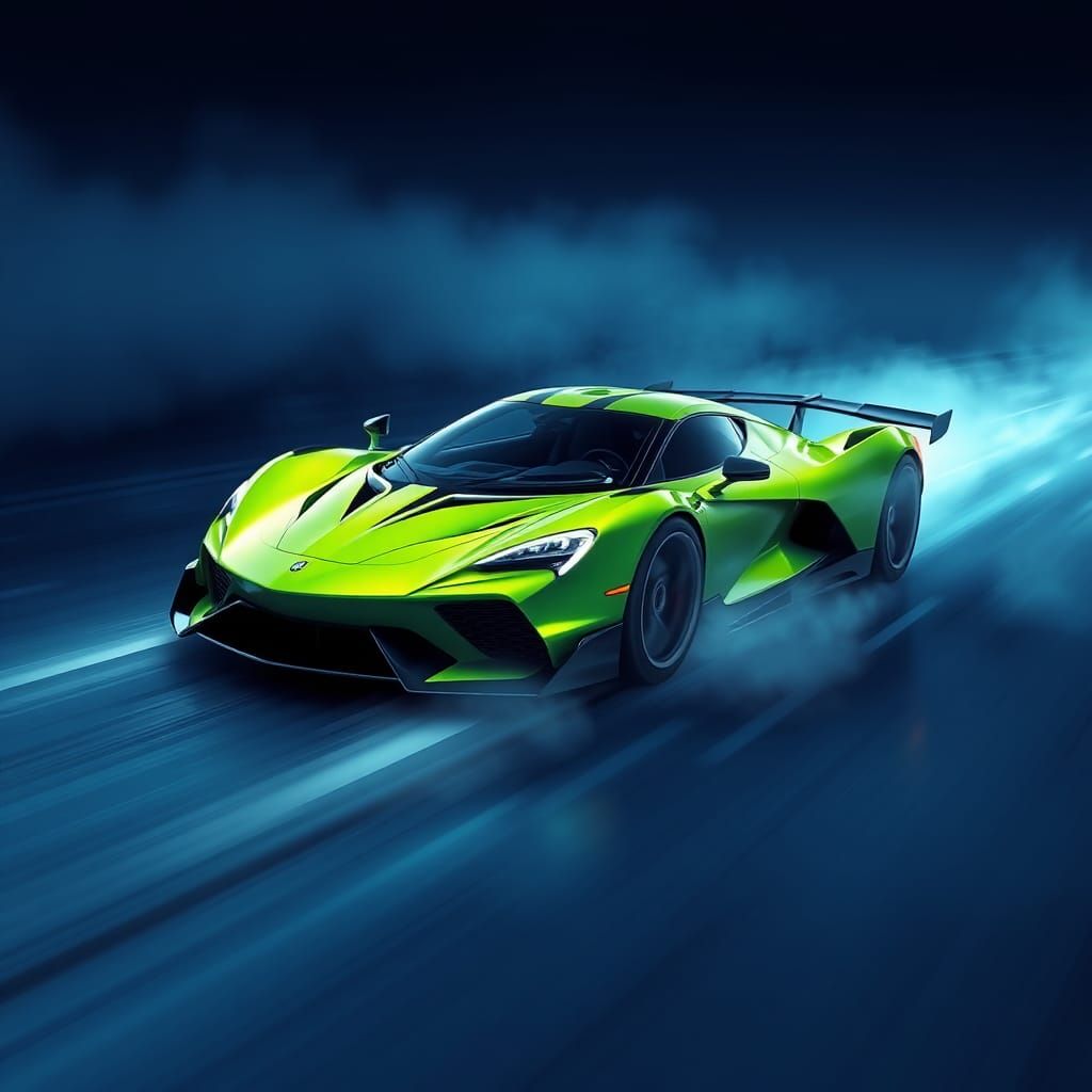 Neon Green Supercar Speeding on Runway