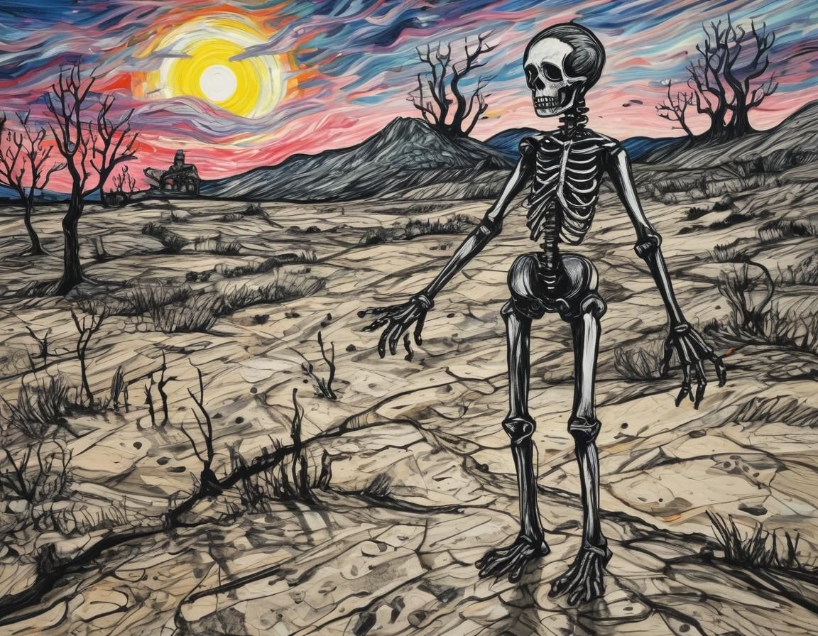 Eerie Children's Art in Surreal Landscape