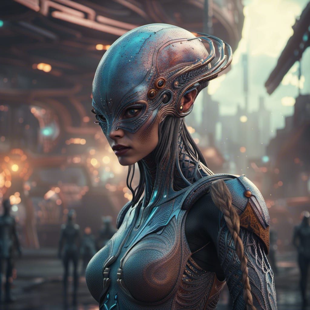 Detailed Alien Woman Concept Art in 8k