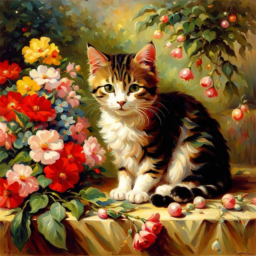Cat on Pillow Surrounded by Flowers: Philippine Art
