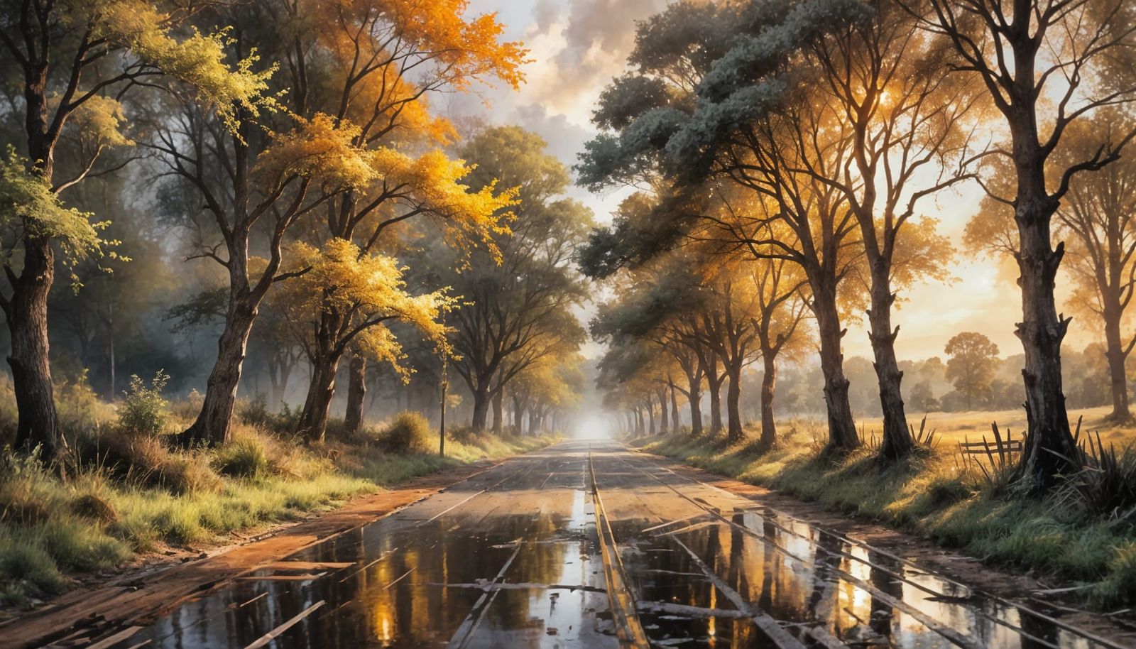 Autumn Road to Sunset in Vibrant Matte Paint