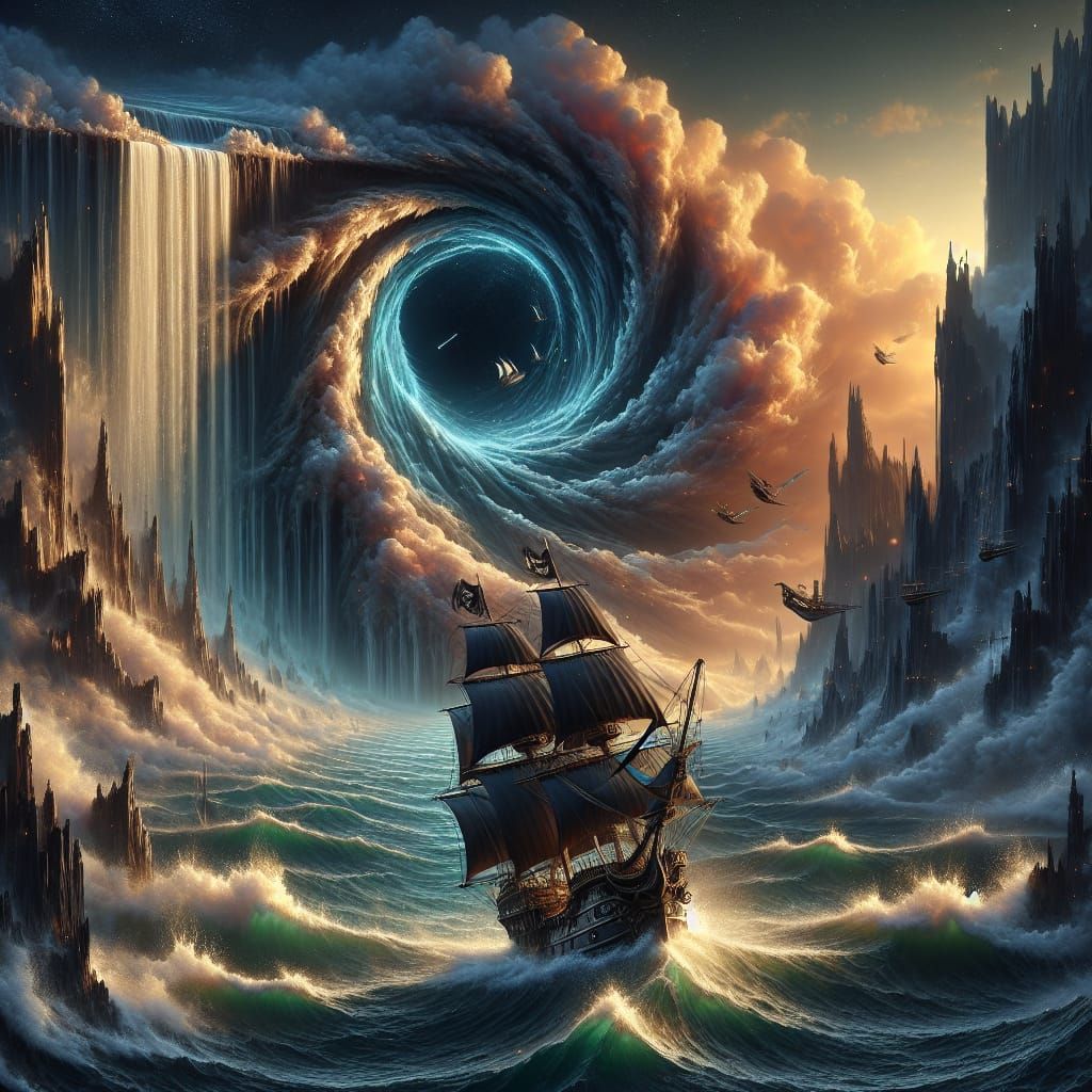 Pirate Ship Sailing Off World's Edge