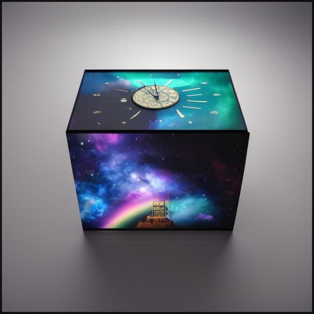 Rainbow Galaxy Clock Tower in Digital Art Style