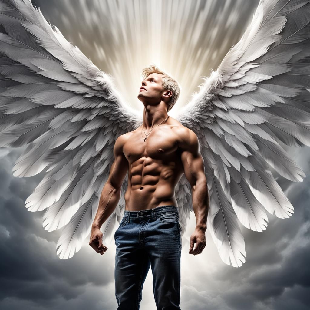 Winged Man Ready for Flight, Digital Art