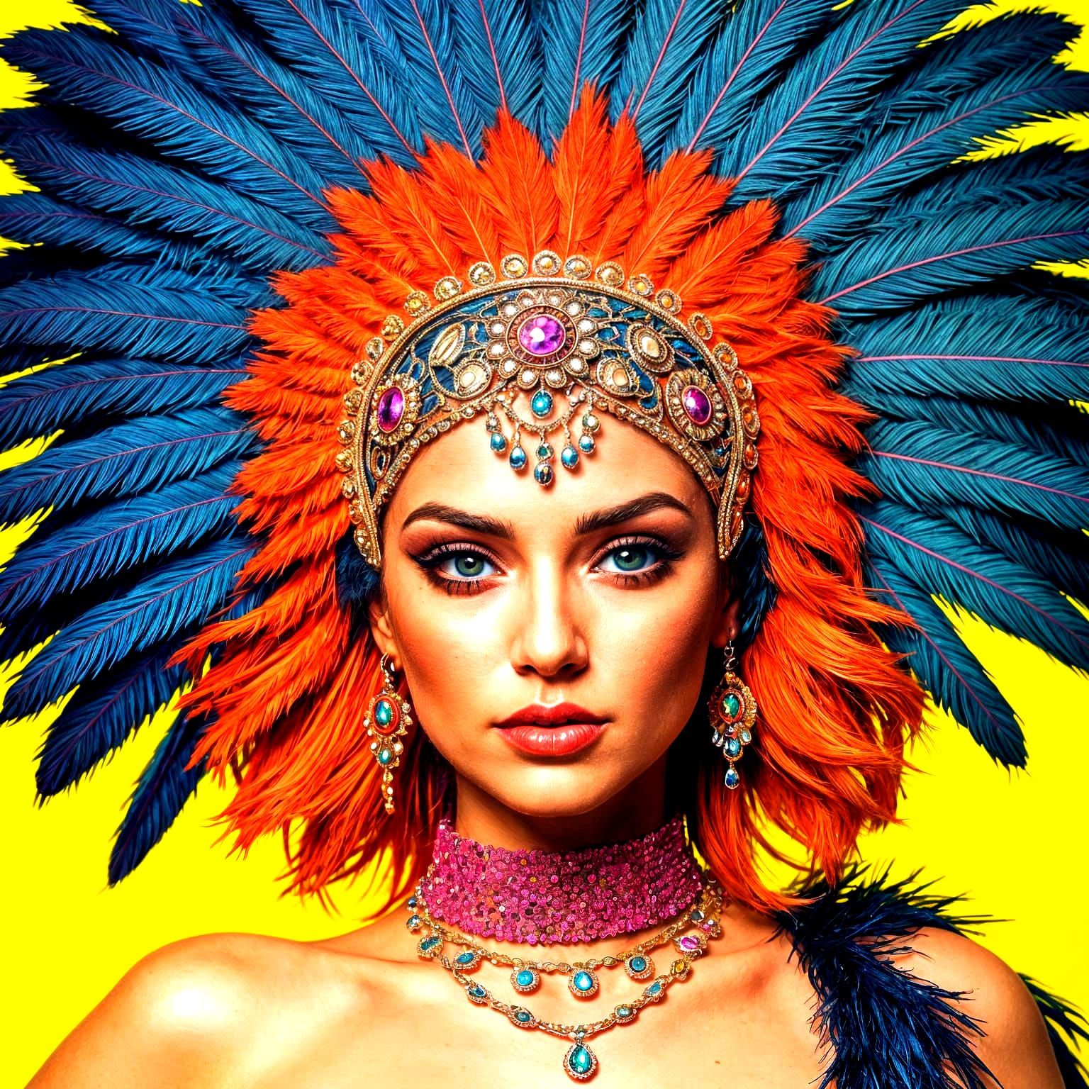 Pop Art Cabaret Dancer in Feathered Headdress