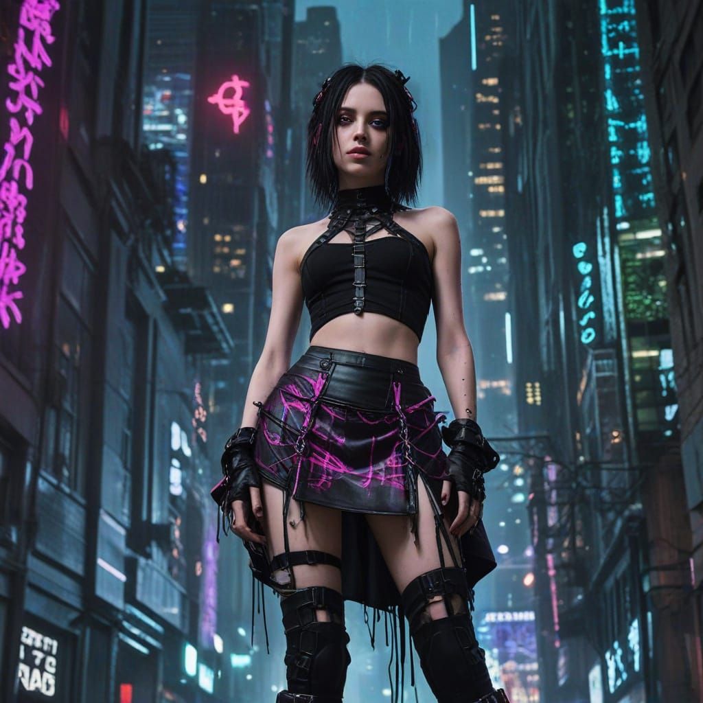 Cyber-Goth Goddess in Neon Metropolis