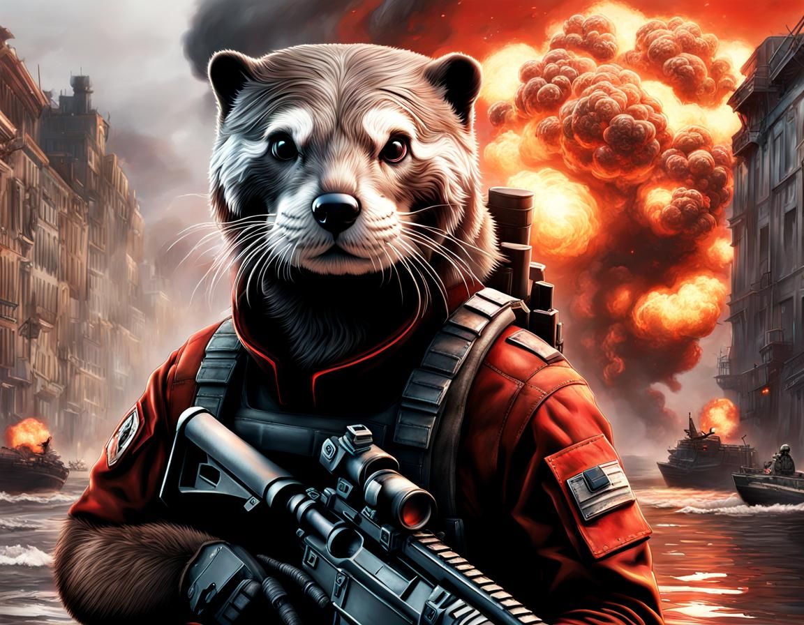 Battlefield Otter Commander in Hyperrealistic Digital Art