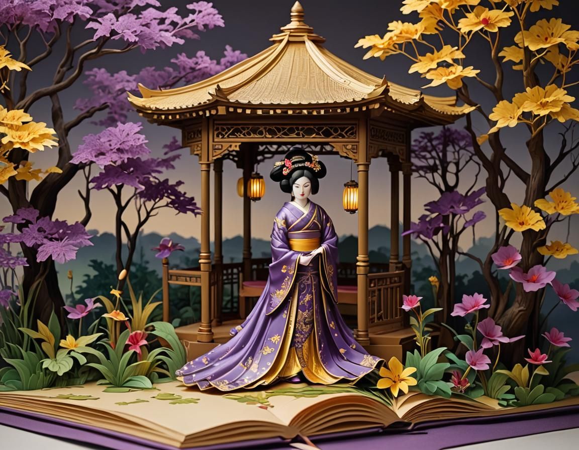 Geisha in Gazebo: 3D Pop-Up Book Art