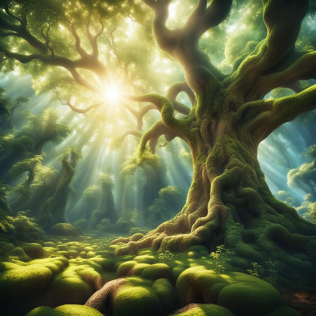 Fantasy Tree in Paradise with Divine Sunshine