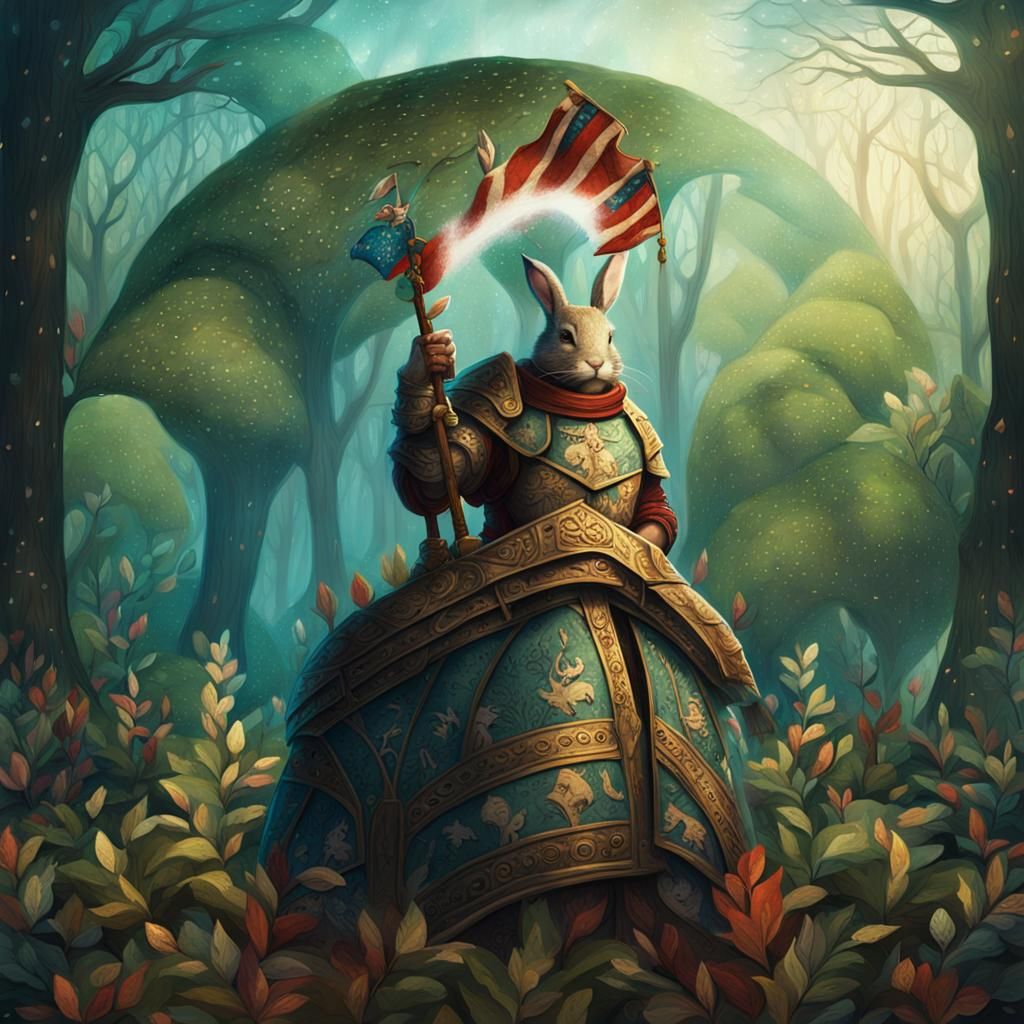 Warrior with Flag in Bunny Forest