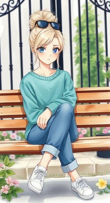 Anime Woman with Blonde Hair in Watercolor Style