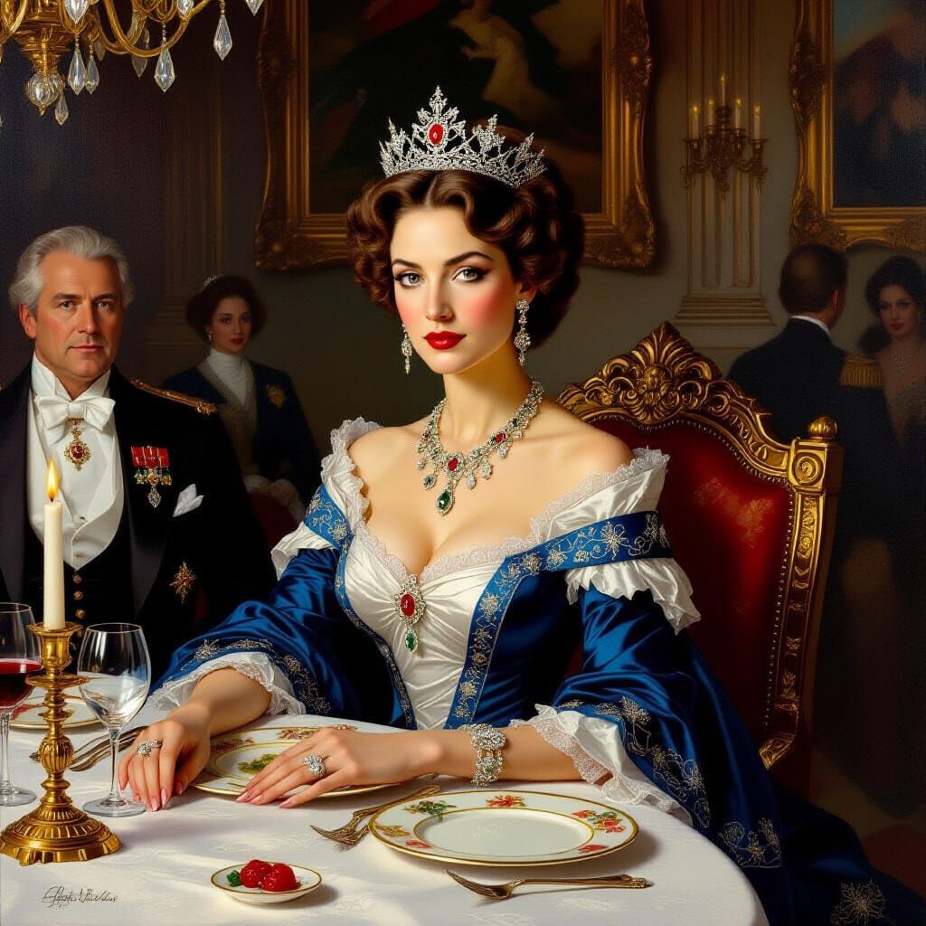 Bored Empress at Formal Dinner: Oil Painting