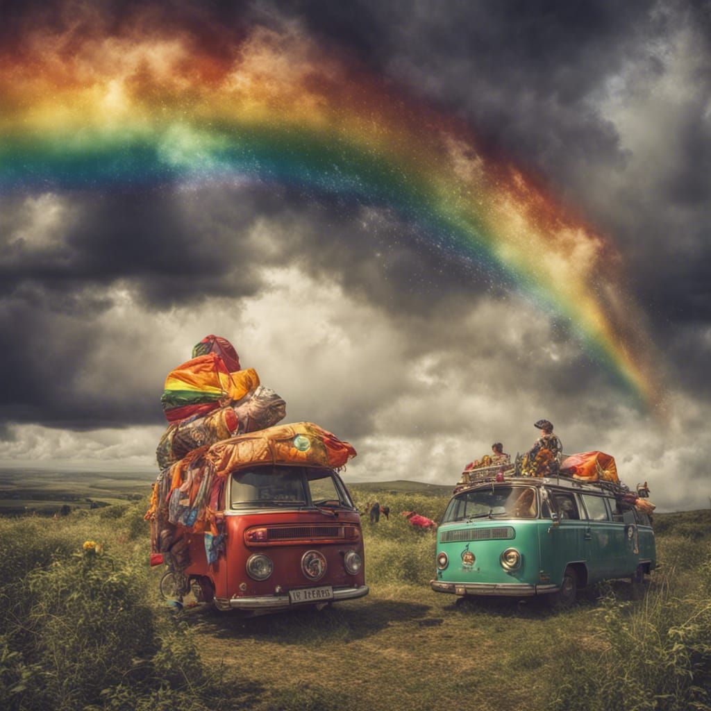 Hyperrealistic Rainbow Hippie Scene in High Definition