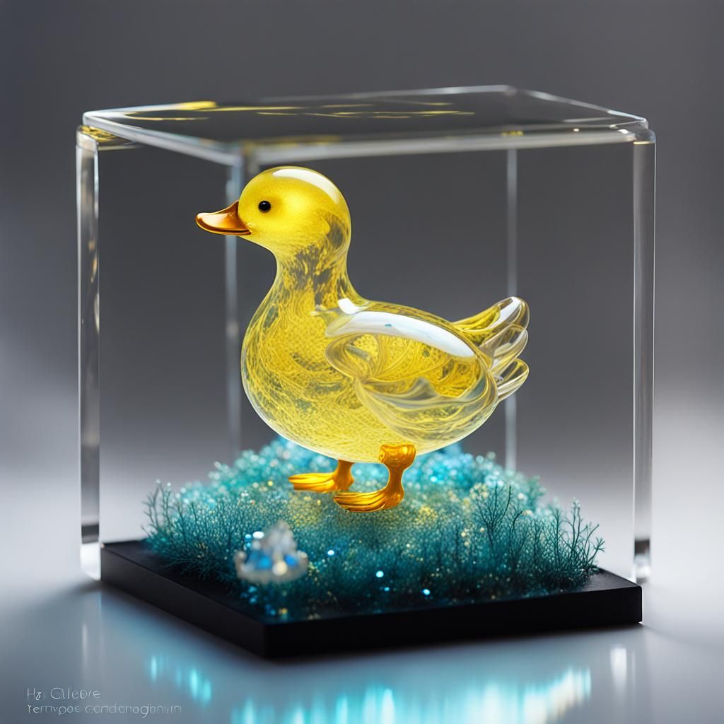 Bioluminescent Glass Duck in Square Terrarium