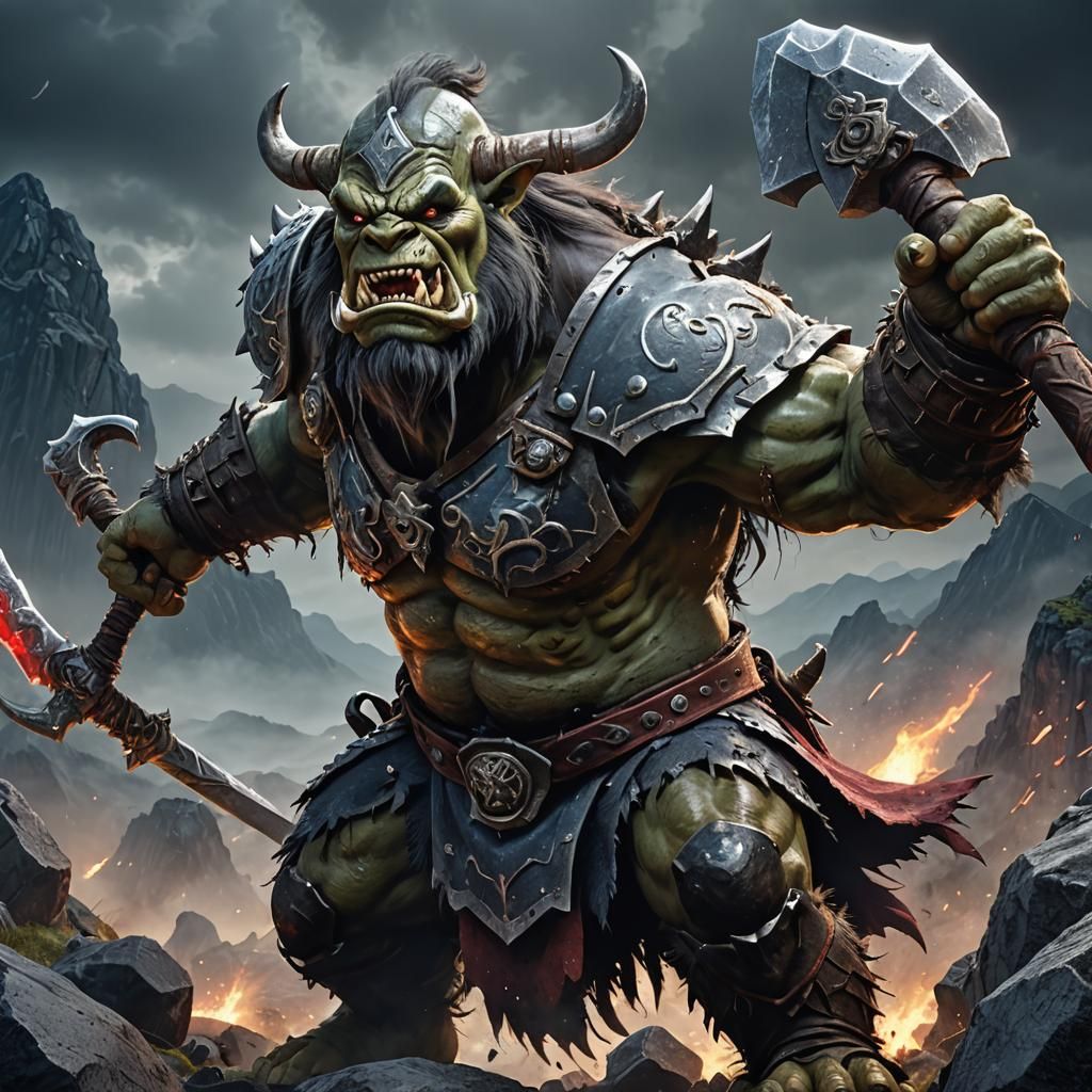 Furious Ogre Warrior Charging in Anime Style