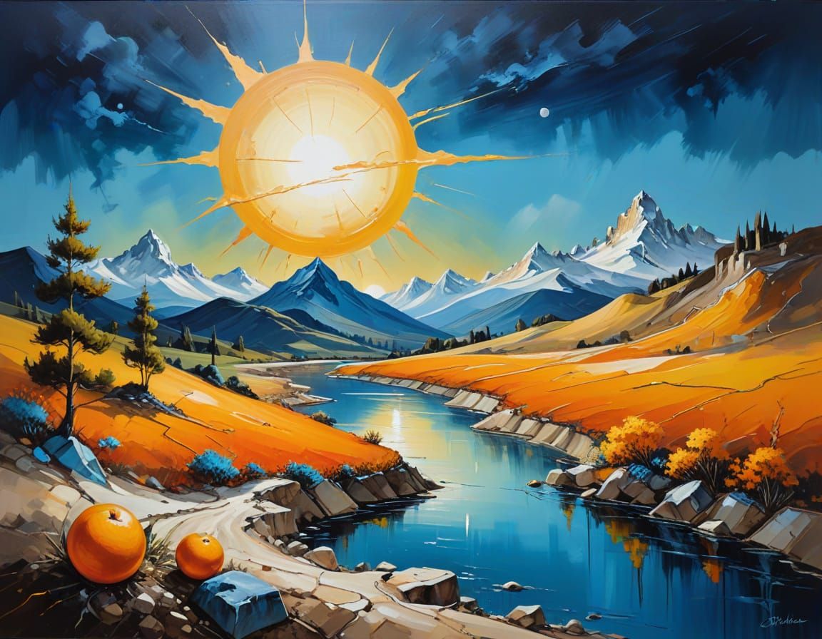 Cosmic Hands: A Surrealist Landscape Painting