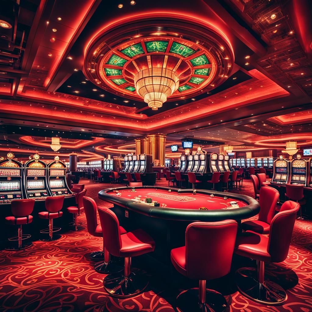 Hyperrealistic Casino Interior in Red, Sharp Focus