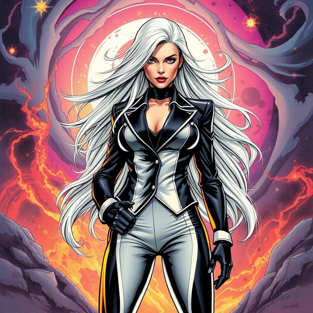 Woman Against Cosmic Energy in Retro Comic Style