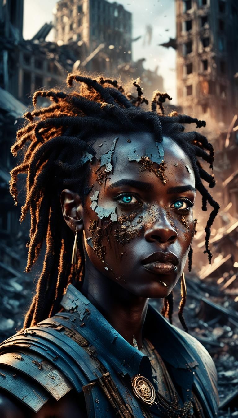 Powerful Woman Warrior in War-Torn City