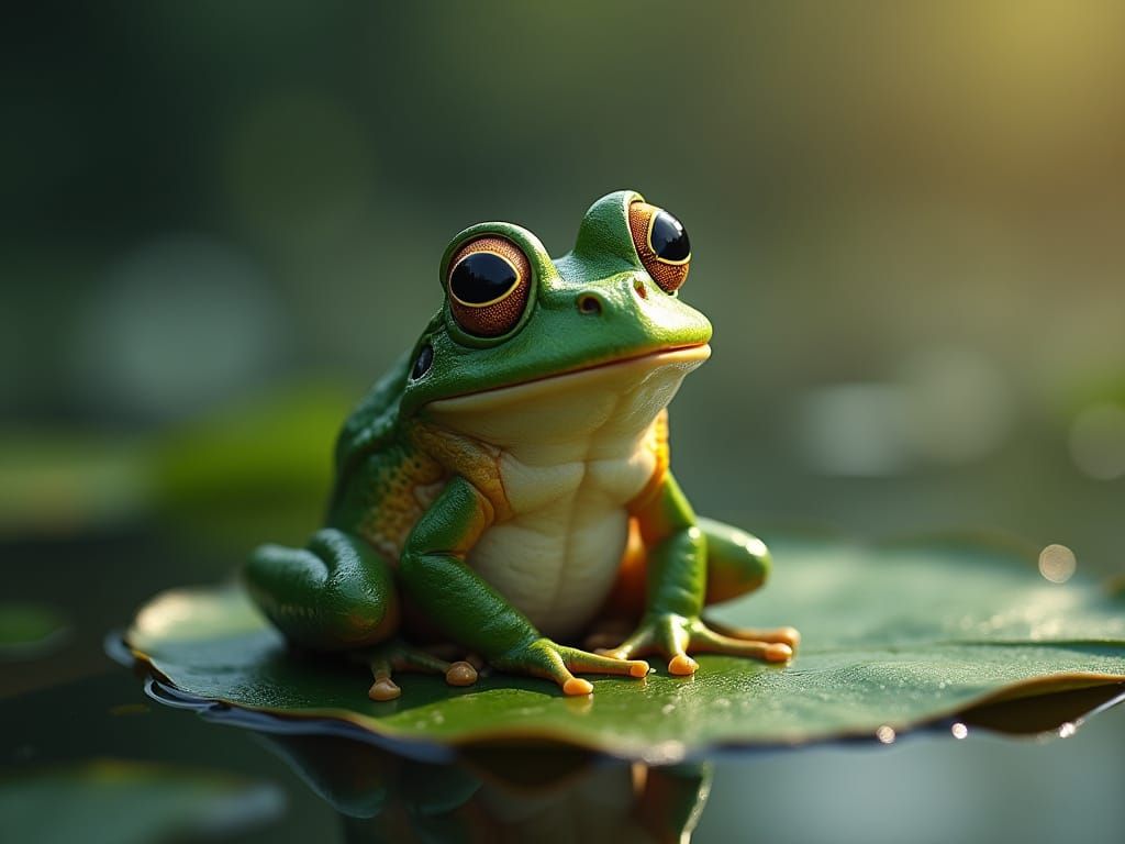 Surprised Frog on Lily Pad in Dreamlike 4K