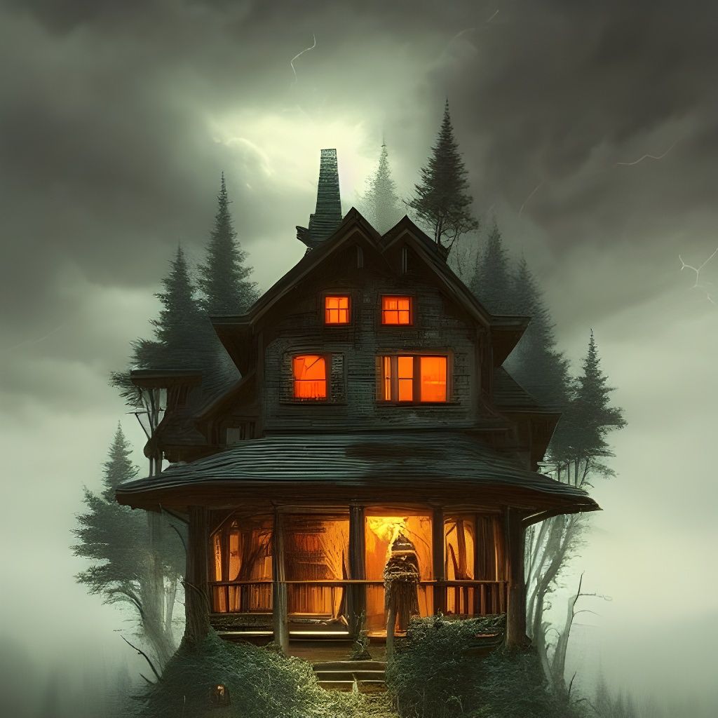 Halloween Cabin in Woods, Studio Ghibli Style