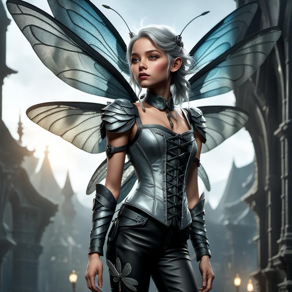 Dark Fairy in Forest, Grayscale Concept Art