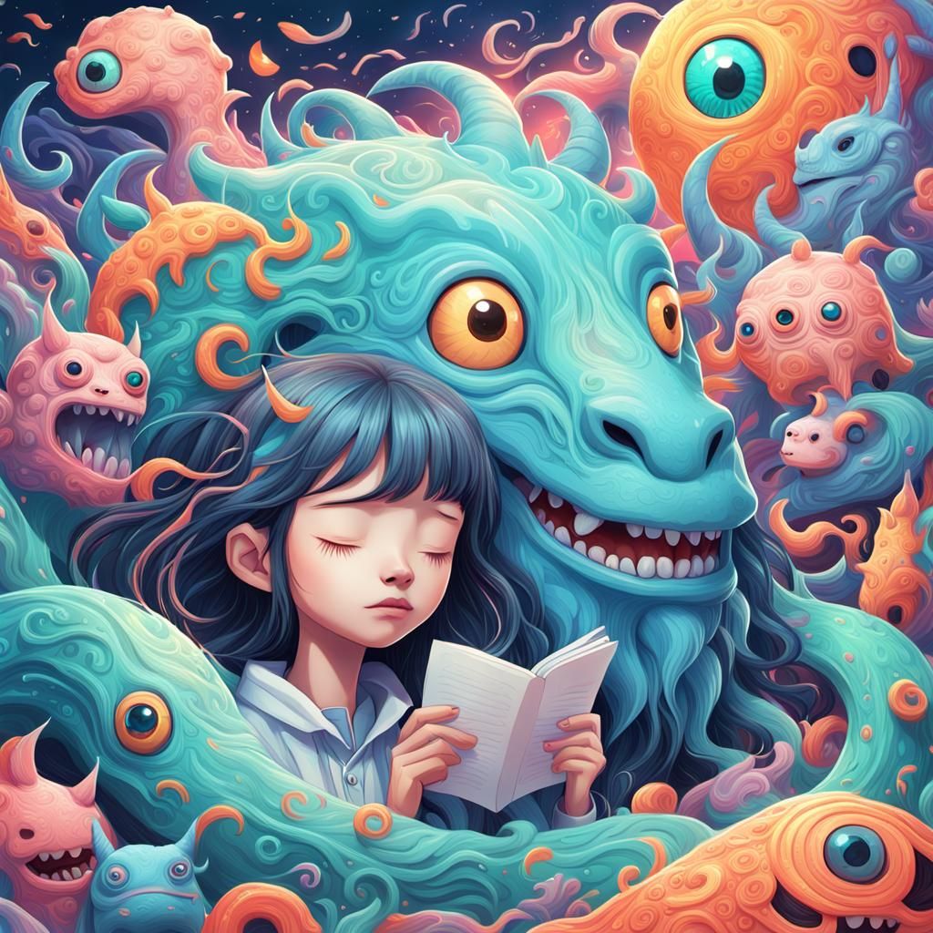 Comfortable Letters with Sleeping Creatures in 3D Style