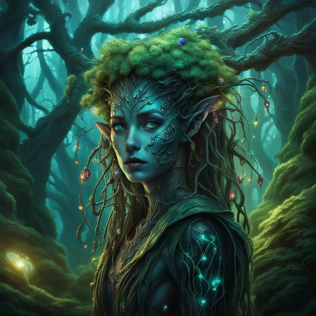 Cyberpunk Elf Transformation in Tim Burton Forest