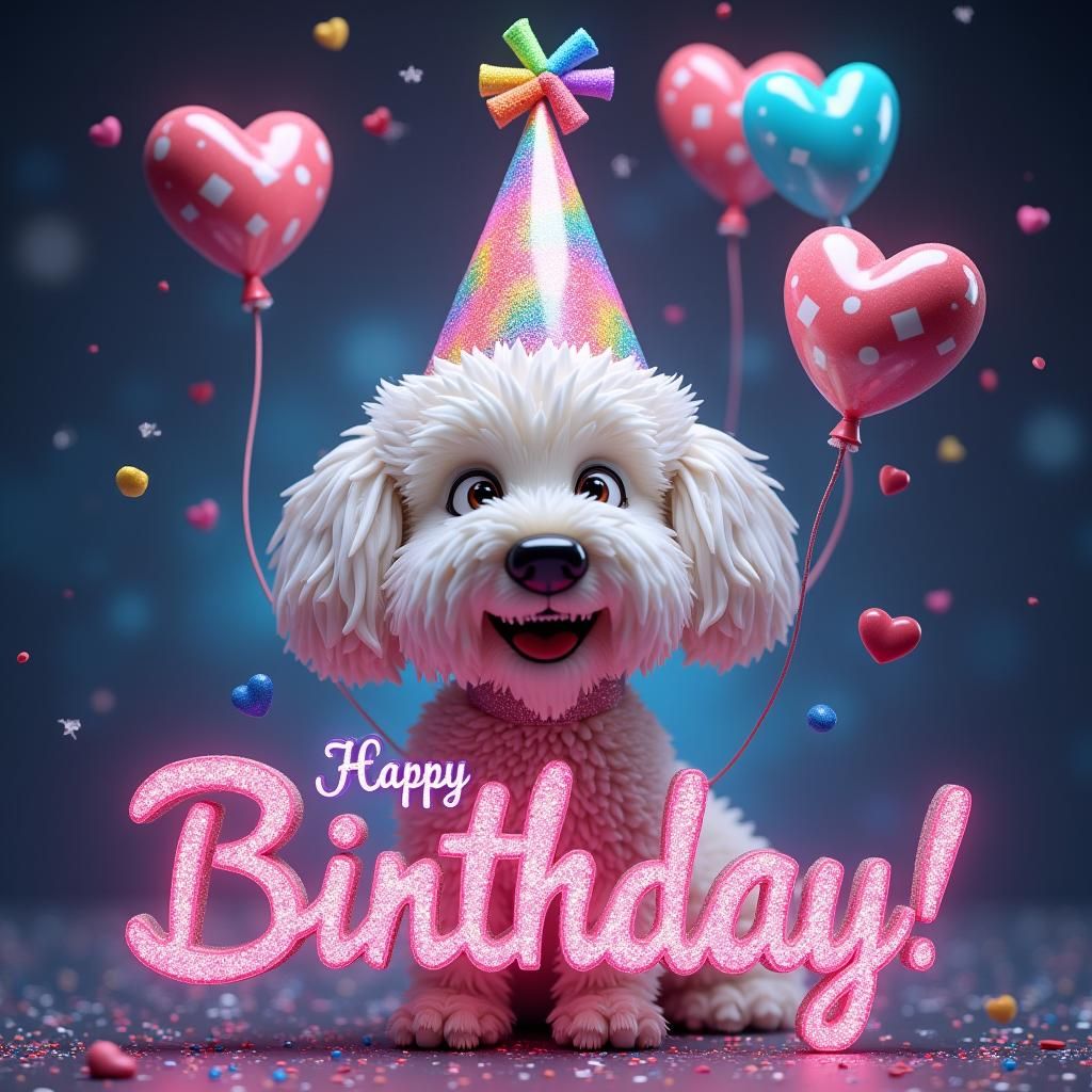 Labradoodle Birthday 3D Model in Psychedelic Style