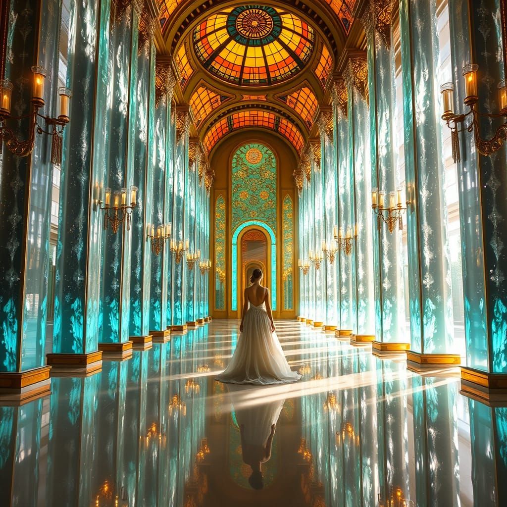 Art Deco Crystal Ballroom with Elegant Figure