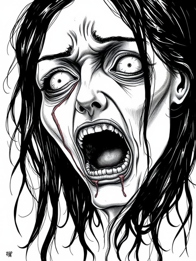 Grotesque Floating Head in Junji Ito Style