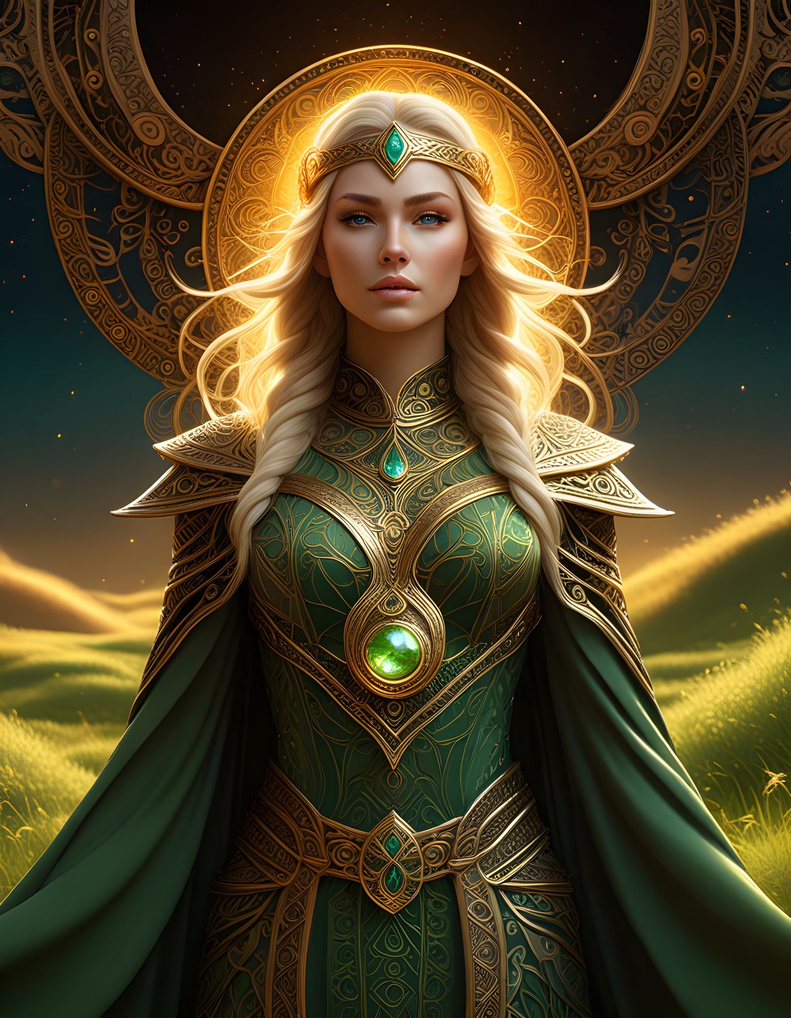 Norse Goddess in a Radiant Green Tunic