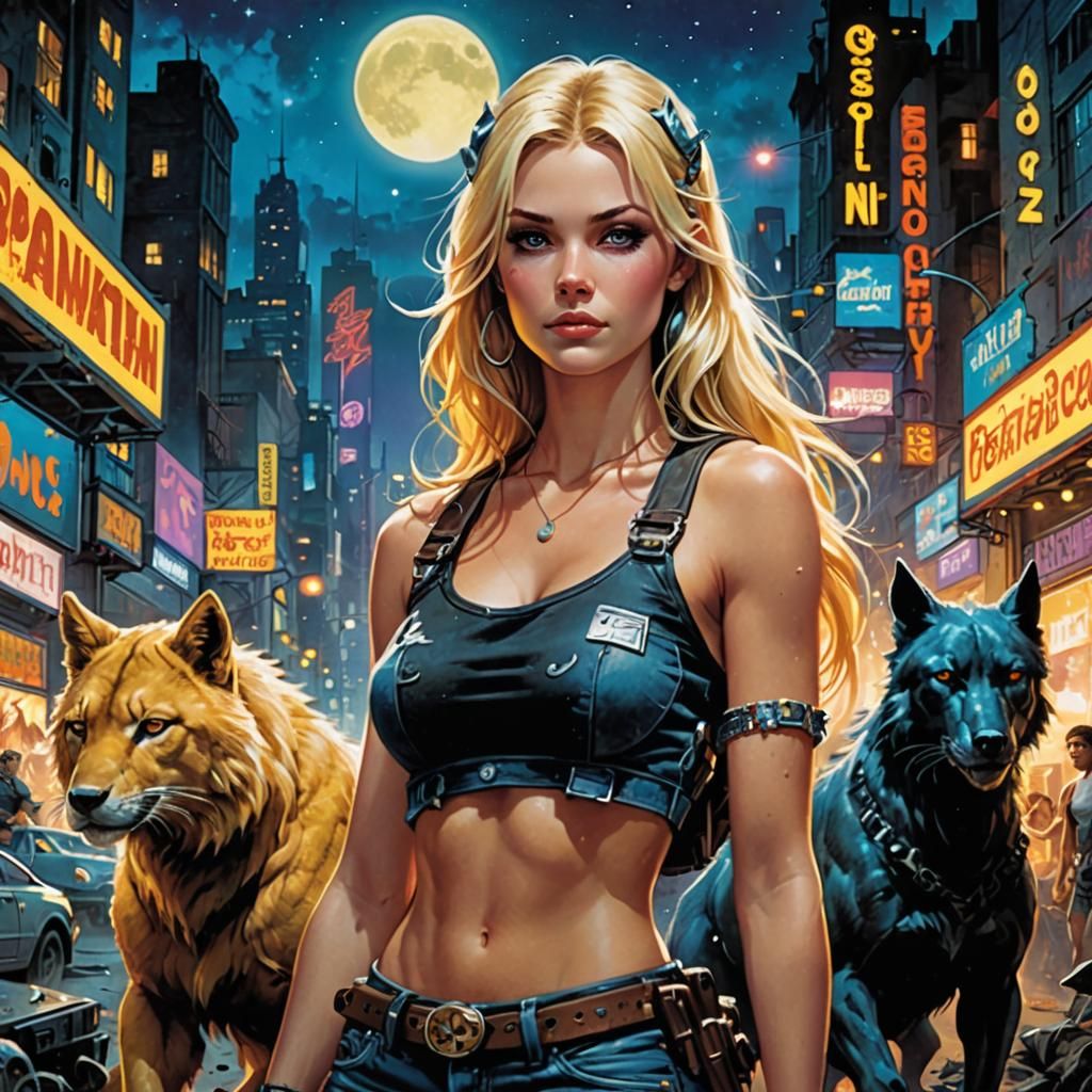 Night Fantasy with Cyberpunk Grunge Art