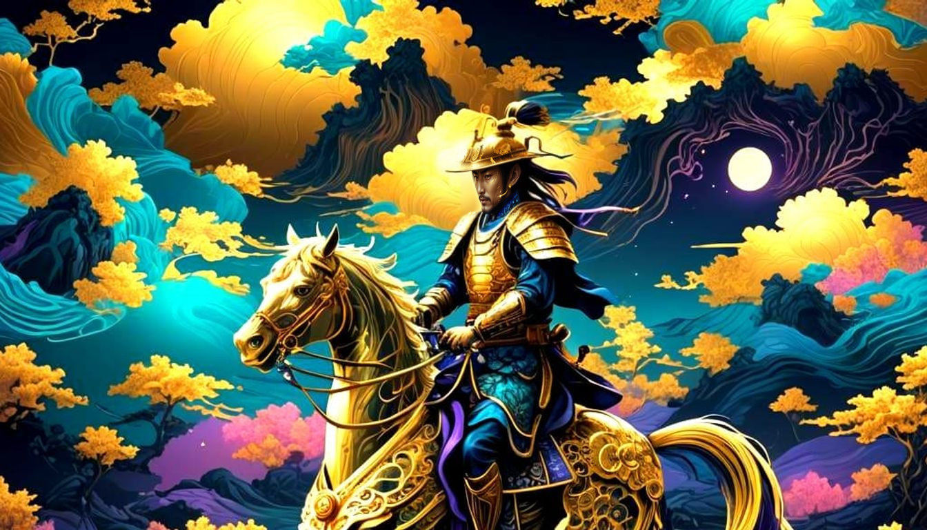 Bioluminescent Samurai on Horse: Abstract Fractal Art