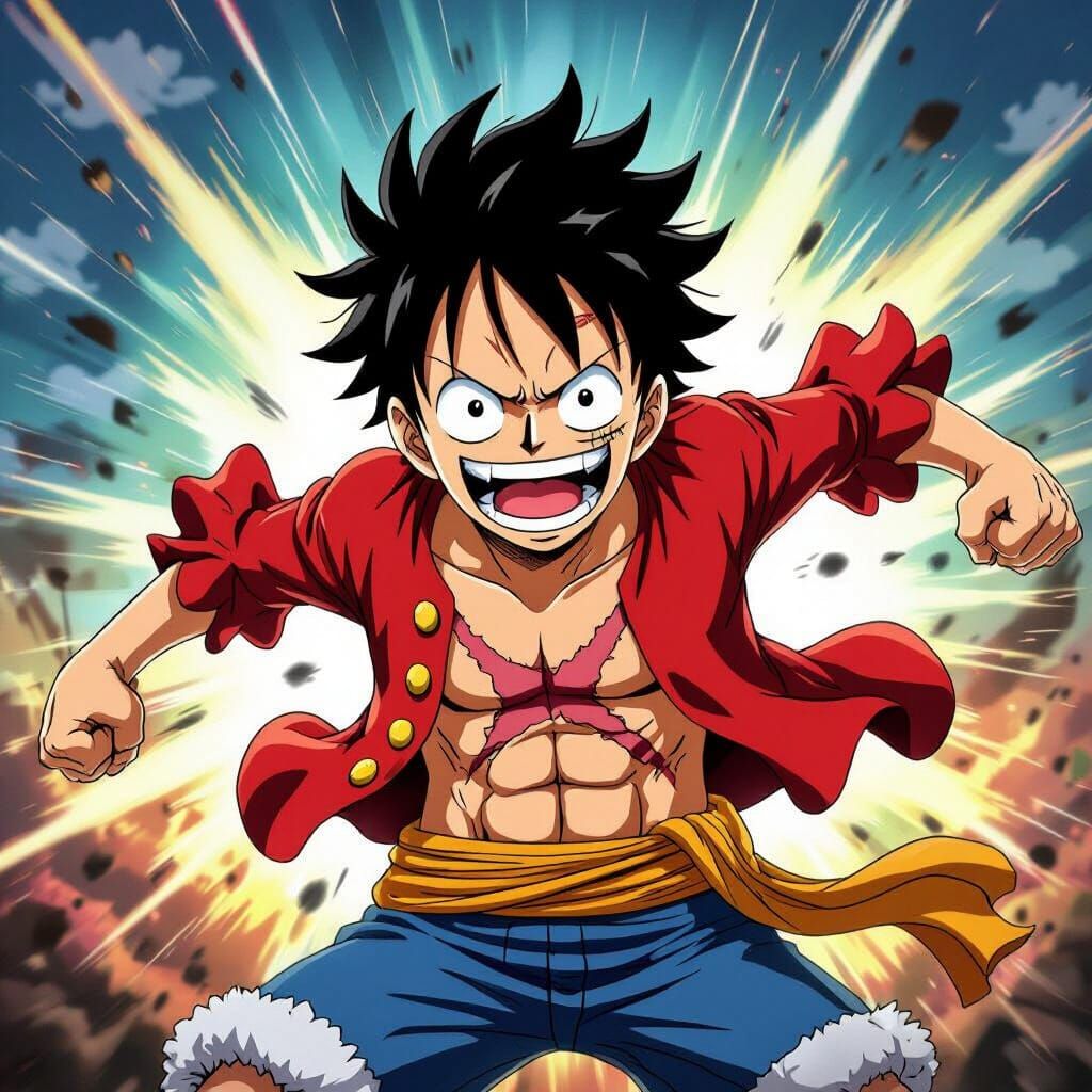 Luffy Gear Five in Dynamic Anime Battle Scene